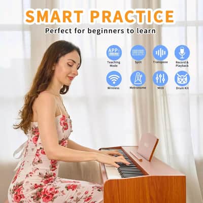88-Key Fully Weighted Digital Piano – Hammer Action Keyboard with USB-MIDI, Triple Pedal & Stereo Speakers (Orange) image 4