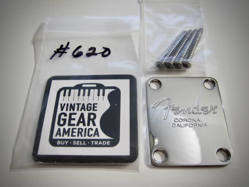 Fender American Standard Neck Plate with Screws Authentic Vintage Guitar Part Circa-2000s-Chrome image 1