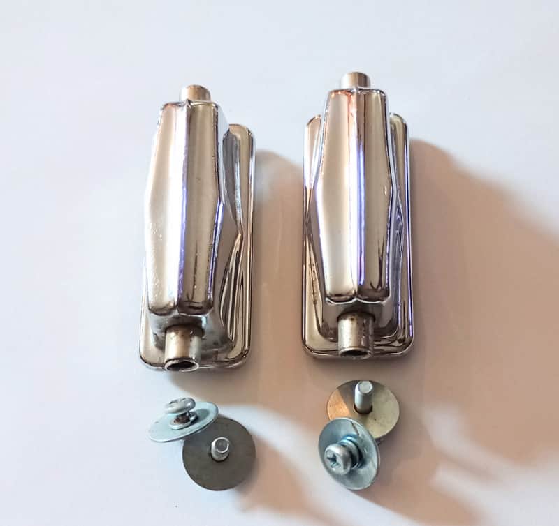 UNMARKED PEARL STYLE SNARE DRUM LUGS PAIR W/ SCREWS  70's - CHROME - FREE SHIP TO C-USA image 1