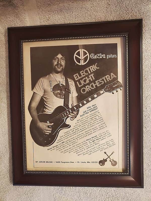 1976 Electra Guitars Promotional Ad Framed Jeff Lynne ELO Original image 1