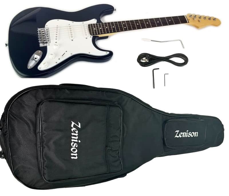Zenison 6 String Strat Black Mustang Electric Guitar Solid Body & Plush Ultra Padded Gig Bag image 1
