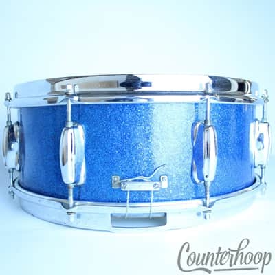 *Slingerland Hollywood Ace 14x5.5"Snare Drum Blue Sparkle Vintage 70s 5Ply Maple image 6