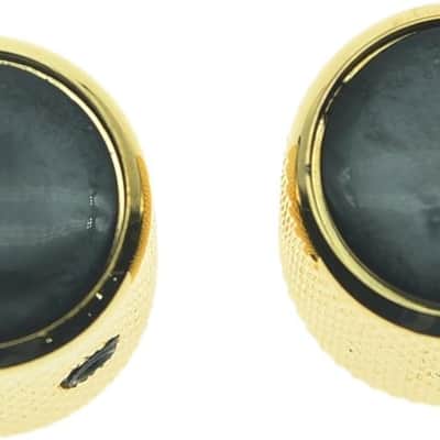 Set of 2 Black Pearl Top Guitar Dome Knobs with Set Screw for Tele Guitars Black Pearl Cap Bass Gold Knobs image 4