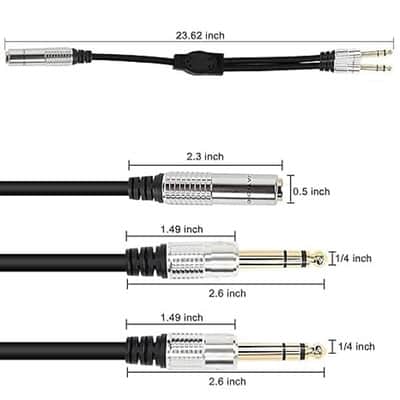 6.35mm 1/4 TRS Headphone Splitter Cable,1/4 inch TRS Female to Dual Stereo Male Plug Y Splitter Audio Extension Adapter Cable with Gold Plated for Amplifiers,Guitar and More- 50CM/1.6F image 3