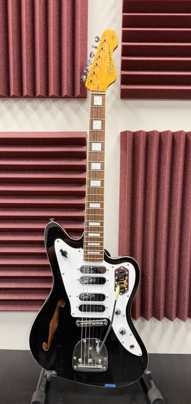 Vintage VRS654BK REVO Surfmaster Quad Electric Guitar Boulevard Black image 1