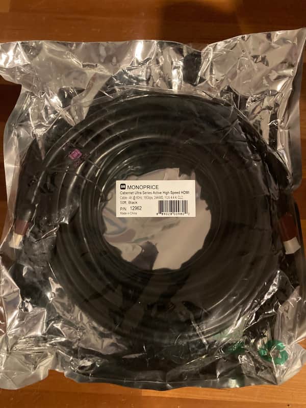 Monoprice 4K High Speed HDMI Cable - 4K@60Hz, 18Gbps, HDR, CL2 In-Wall Rated, Active, 50ft, Black image 1