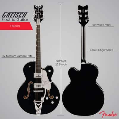 Gretsch Falcon Hollow Body Electric Guitar with Ebony Fingerboard Black image 3