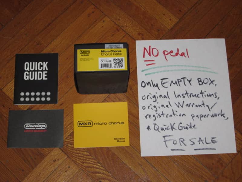 very lightly handled / mostly very clean MXR EMPTY BOX for M148 Micro Chorus Reissue (NO pedal) +original Instructions, original Warranty/Registration & MXR Quick Guide (2010s-2020s) BOX: black cardboard w/silver color MRX logo / LABELS yellow & black image 1