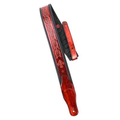 Walker And Williams GB-21 Red Bourbon Padded Leather Strap with Fleur De Lis & French Chain Design image 5
