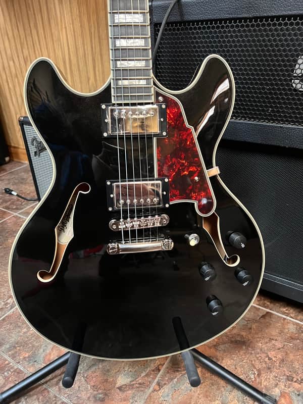 D'Angelico Premier DC Semi-Hollow Double Cutaway with Stop-Bar Tailpiece, Pau Ferro Fretboard 2023 - Present - Black Flake image 1