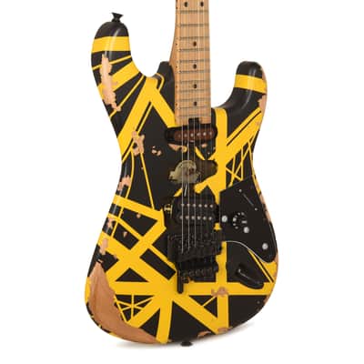 EVH Limited Edition Striped Series Frankenstein Frankie Black w/Yellow Stripes Aged image 1