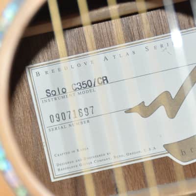 BREEDLOVE Solo C350 CRe Cedar Rosewood Electro / Acoustic-Electric Concert Cutaway / Made In Korea / from 2009/ C350/CRe / 09071697 image 8