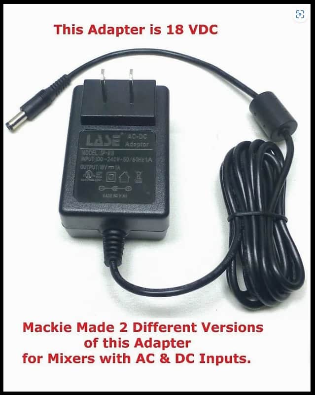 LASE Replacement Power Supply Mackie Mix5, Mix8, Mix12FX Mixer -18V DC (SP-M18) image 1
