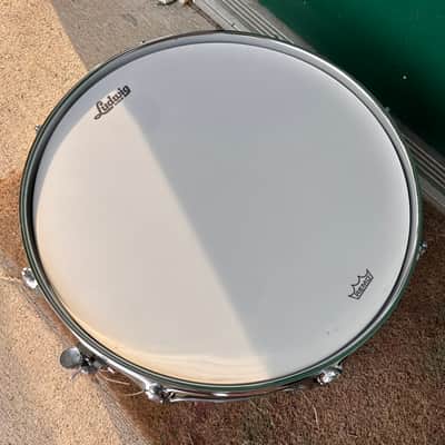 Ludwig No. 404 Acrolite 5x14" 8-Lug Aluminum Snare Drum with Pointed Blue/Olive Badge Late 1970s - Matte Aluminum image 4