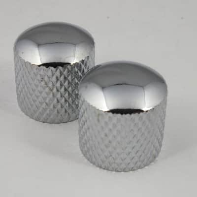2 Chrome Telecaster Knurled Guitar Knobs Push Fit for 18 spline Pots