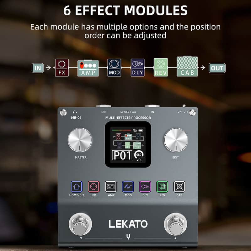 LEKATO ME-01 Multi Effect Guitar Pedal Mini Electric Guitar Bass Effects Pedal 80 Editable Preset 6 Effects Modules image 1