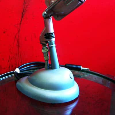 Vintage RARE 1940's MEG M-15 model / Shure 708A Zeppelin crystal microphone Hi Z w cable and S-36 stand image 1