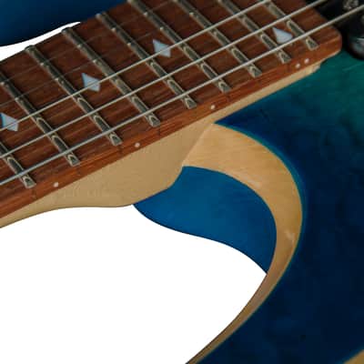 Bootlegger Guitar Royal HHH, Floyd Rose Double Locking Tremolo Blue Clear Quilted Maple finish, Stiletto Hard Case image 5