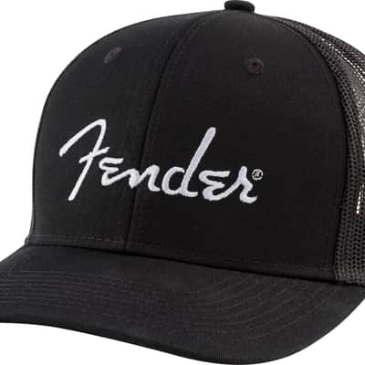 Fender Silver Thread Logo Snapback Trucker Hat Black image 1