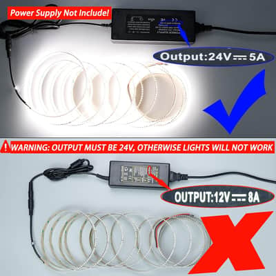 24V Led Strip Lights Daylight White 6000K 366Lm/Ft Bright, Ul Listed Premium 16.4Ft Cri 90+ 600Leds Smd 2835 6000Lm Indoor Tape Light For Bedroom, Under Cabinet, Shelf, Stair image 5
