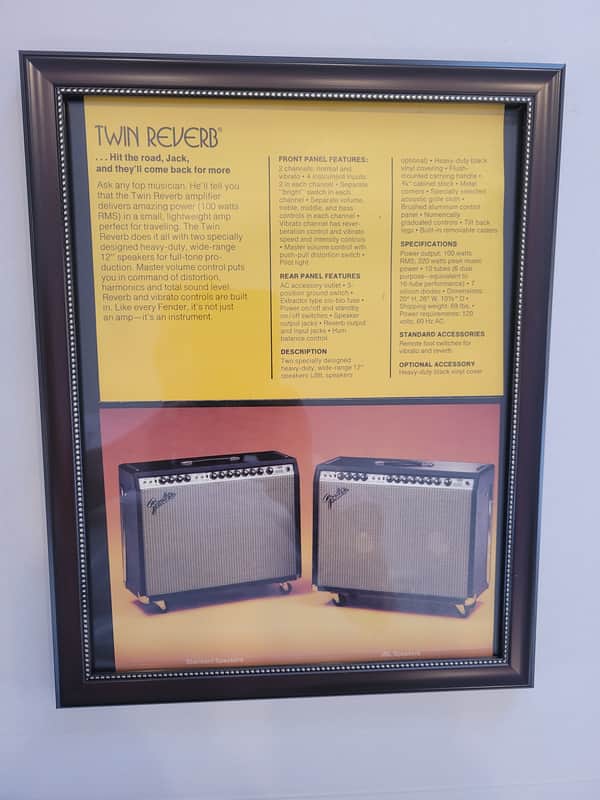 1975 Fender Guitars Dealer Color Promotional Ad Framed Fender Twin Reverb Amp Original image 1