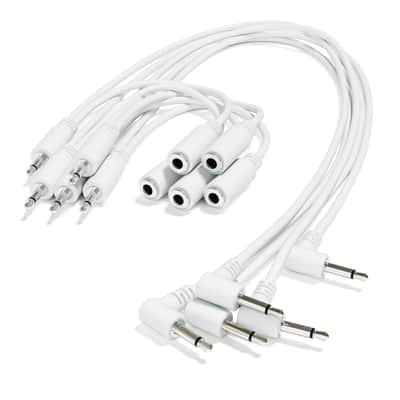 ExcelValley [White | 60 cm - 23.62"] 5-Pack - Right Angle Hopscotch Mono Splitter Y Patch Cables TS 3.5mm 1/8" Eurorack Synth image 1