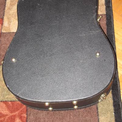 used genuine Gibson Dreadnought Hardshell Case from 2000s - Black Tolex Exterior, Wood Construction, Blue Plush Padded Interior, Gold Colored Hardware, lid has Gibson Acoustic Logo, fits square / round shoulder & cutaway dreadnought (NO guitar included) image 12