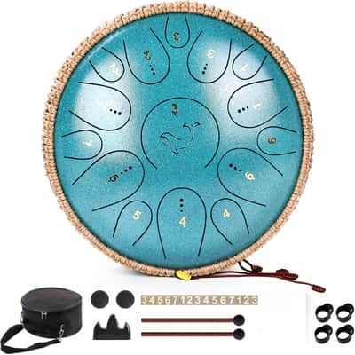 Steel Tongue Drum, 12 Inch 15 Note Tongue Drums, C Key Steel Percussion Instrument for Kid's Adults, Handpan Drum with Drum Mallet, Music Book and Carry Bag image 1