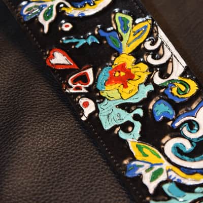 Guitar Leather strap "Jimi Hendrix flying V" 3.5" strap all custom hand made image 4