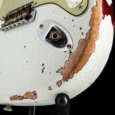 Fender Custom Shop 1960 Stratocaster Heavy Relic Olympic White Over Red Sparkle image 13