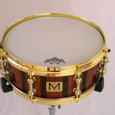 Meliti Acoustics 14'' x 5.5'' Bubinga and Ebony Stave Snare Drum 2015 Clear Gloss image 1