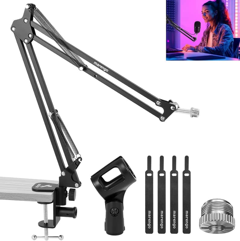 Mic Arm Stand, Microphone Arm 360° Rotatable Desk Mic Boom Arm Holder with Desk Mount Clamp 3/8" to 5/8" Screw for Blue Yeti Snowball, HyperX QuadCast, SoloCast, Yeti x and other Mics Black image 1