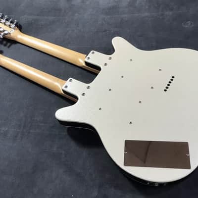 1993 Danelectro 6 / 12 Double Neck Solidbody Electric White Sparkle with case image 5