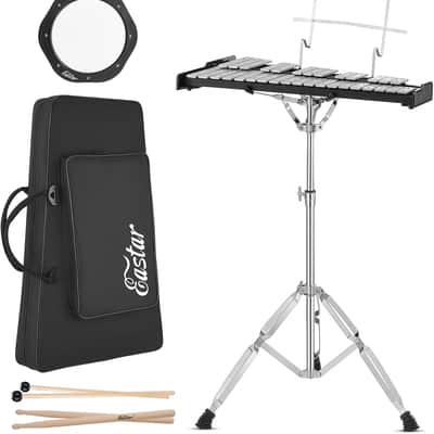 Advanced 32 Note Glockenspiel Xylophone Bell Kit for Adult Beginner Students, Percussion Kit with 8'' Drum Practice Pad, Adjustable Stand, Glockenspiel Stick, Drum Sticks and Carrying Bag image 1