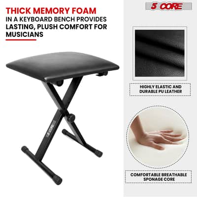 5 Core Keyboard Bench 2 Inch Padded Cushioned Piano Stool Height Adjustable 19" Guitar Seat Portable image 3