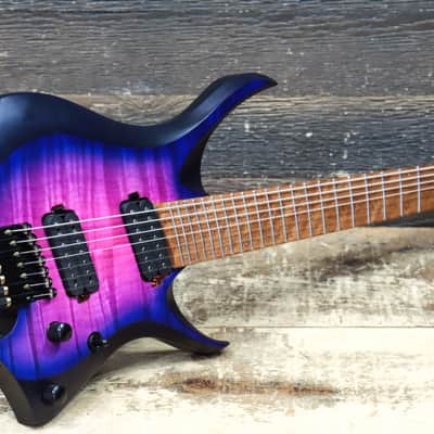 NK Guitars 7-String Headless Flame Top Purple Blue Burst Electric