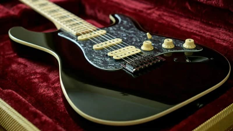 Custom Build Strat Style HSS w/Dimarzio PU's, Gloss Black w/Cream Double Binding image 1