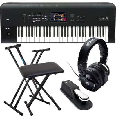Korg Nautilus 61 AT Synthesizer Workstation with Aftertouch, Keyboard Stand, Bench, Sustain Pedal, Presonus HD9 Bundle