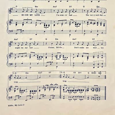(USED/VINTAGE Sheet Music) Eddie, My love- Piano/Vocal/Chord Names image 2