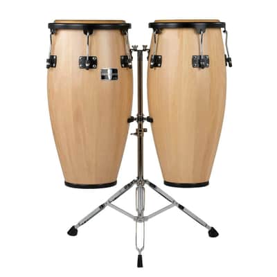 Gon Bops Fiesta Series 11" & 12" Conga Drum Set, Natural w/ Stand image 1