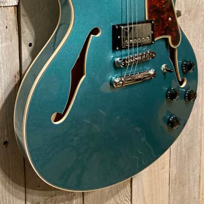 New D'Angelico Premier DC Semi-Hollow Double Cut, Stop-Bar Tailpiece, Ocean Turquoise, Buy Indie! image 3