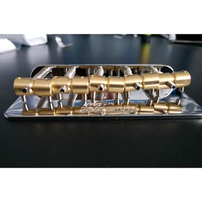 Wilkinson Chrome Bass Tailpiece, 5 Barrel style brass saddles image 8