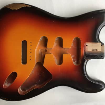 MJT VTS (Fender Stratocaster/Strat style) 3-Tone Sunburst Relic Guitar Body Nitro Finish image 2