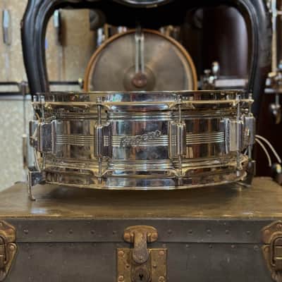 VINTAGE 1960's 5x14 Rogers 5-Line Chrome over Brass Dynasonic Snare Drum image 1