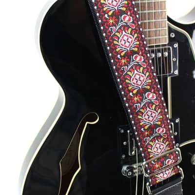 Walker & Williams H-22-MET Vintage Series Red and Black Mandala Strap with Chrome Hardware & Leather image 2