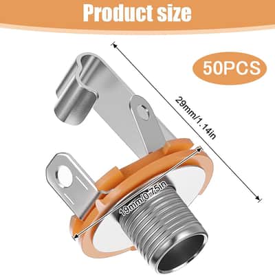 50 Pcs 1/4" Mono Guitar Input Jacks Female,TS Mono Panel Mount Socket with Washer and Nut Solder Type, for Electric Guitar Bass Replacement Parts image 2