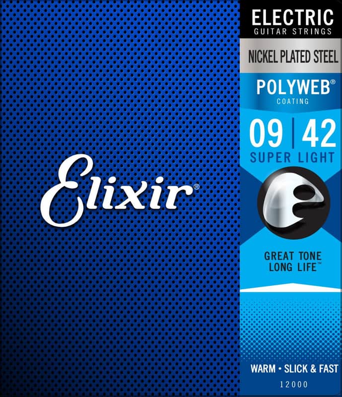 Elixir 12000 Polyweb Super Light Coated Nickel Electric Guitar Strings, 9-42 image 1