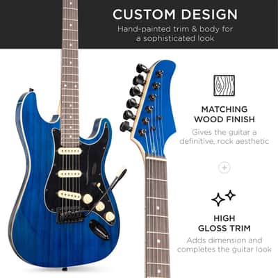 Beginner 39 In Electric Guitar Kit w/ Case, 10W Amp, Tremolo Bar - Blue Stripe image 5