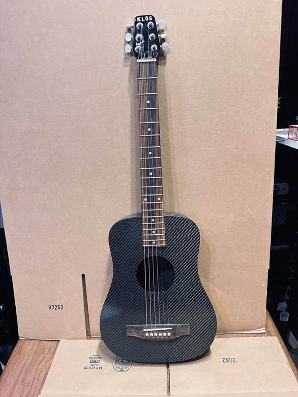 KLOS Carbon Fiber Travel Acoustic Guitar w/ Padded Case – Black – Used image 1