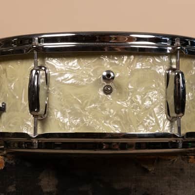 1960s Slingerland 5x14 White Marine Pearl Deluxe Student Snare Drum image 6